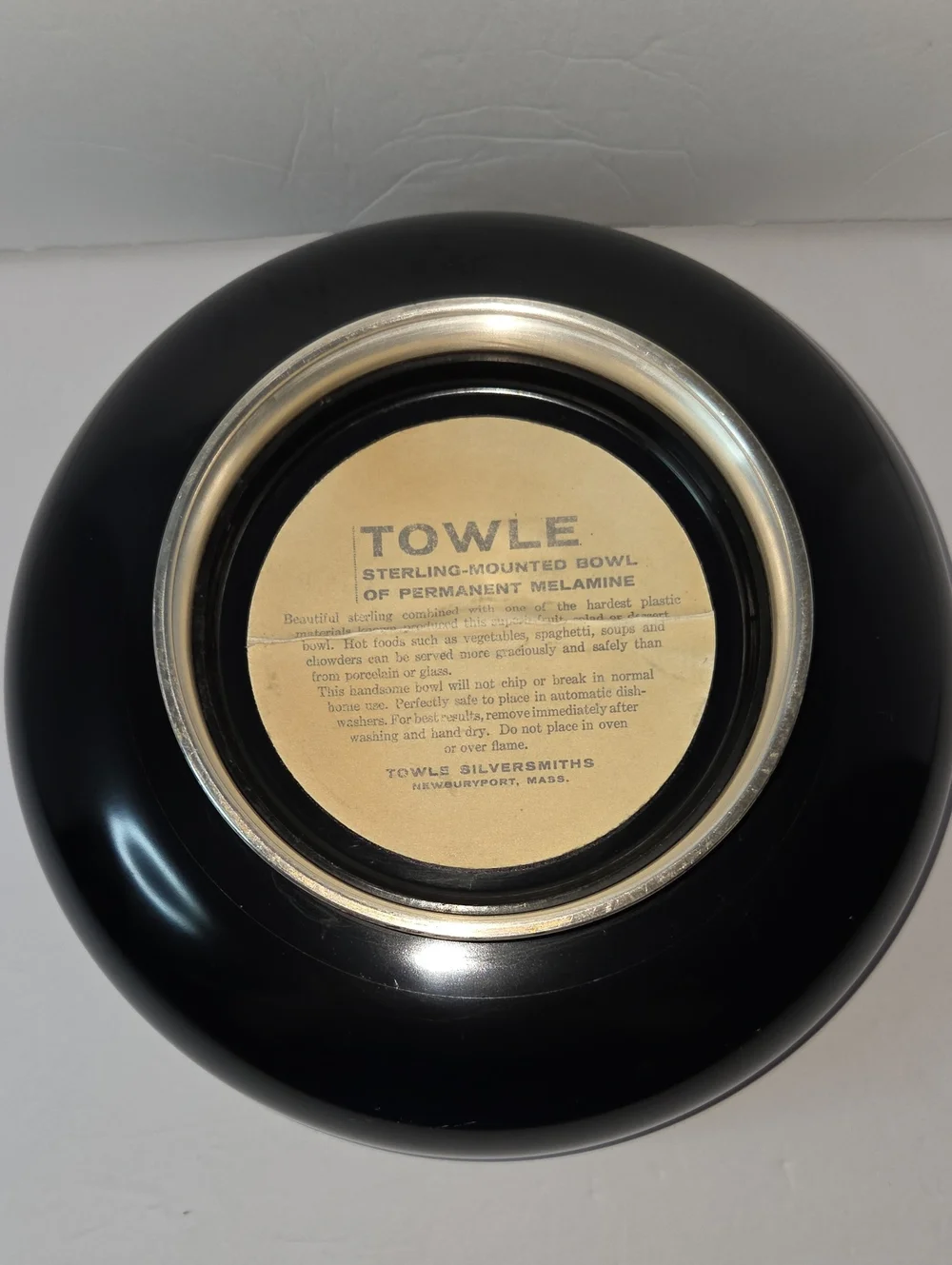 Vintage Towle Black Melamine and Silver Sterling-Mounted 11